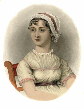 Jane Austen. Portret angleške pisateljice Jane Austen 1775-1817. Graviranje, 1870.