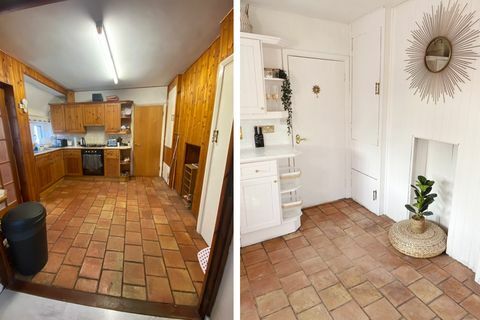 pred in po prenovi podeželske kuhinje z lastnimi rokami