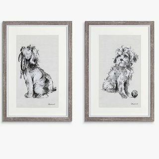 Gracie Tapner - Tisk in nosilec v okvirju Fetch Doggy, komplet 2, 33 x 23 cm, bela črna